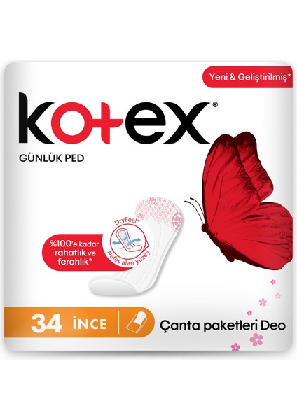Günlük Ped İnce Çanta Paketleri Deo 34'lü