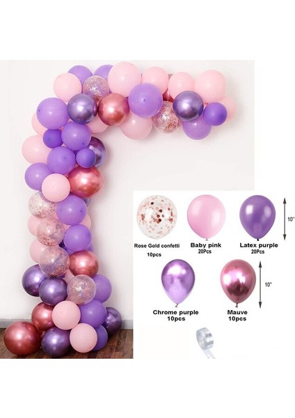 70 Adet Mor Pembe Balon Garland Kemer Seti