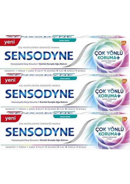 Diş Macunu Çok Yönlü Plus ve Hassasiyete Karşı Ferah Nefes 75 ml x 3 Adet