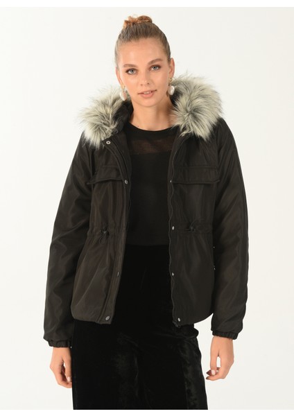 Siyah Kadın Şişme Mont Parka2