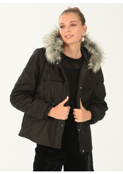 Siyah Kadın Şişme Mont Parka2