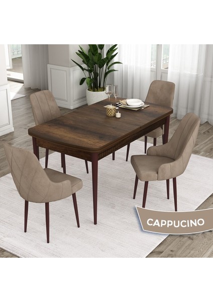 Concept Eta Serisi, 80X132 Mdf Açılabilir Yemek Odası Masa Takımı, Barok Ahşap Desen Masa 4 Sandalye