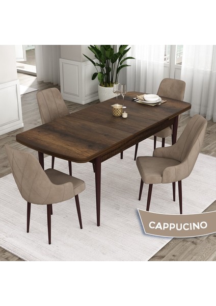 Concept Eta Serisi, 80X132 Mdf Açılabilir Yemek Odası Masa Takımı, Barok Ahşap Desen Masa 4 Sandalye