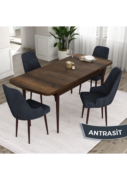 Concept Eta Serisi, 80X132 Mdf Açılabilir Yemek Odası Masa Takımı, Barok Ahşap Desen Masa 4 Sandalye