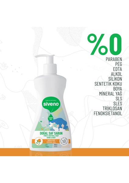 %100 Doğal Sıvı Kastil Sabun Portakal Yağlı Yoğun Nemlendirici Arındırıcı Bitkisel Vegan 300 ml