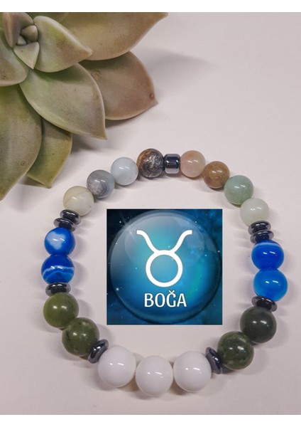 Unisex Gerçek Doğal Taş Boğa Burcu Bilekliği