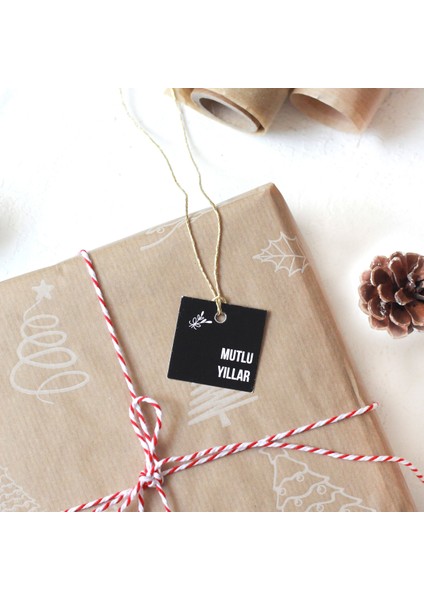 Yılbaşı siyah kare etiket, Mutlu Yıllar 10 adet (4x4 cm) fiyatları