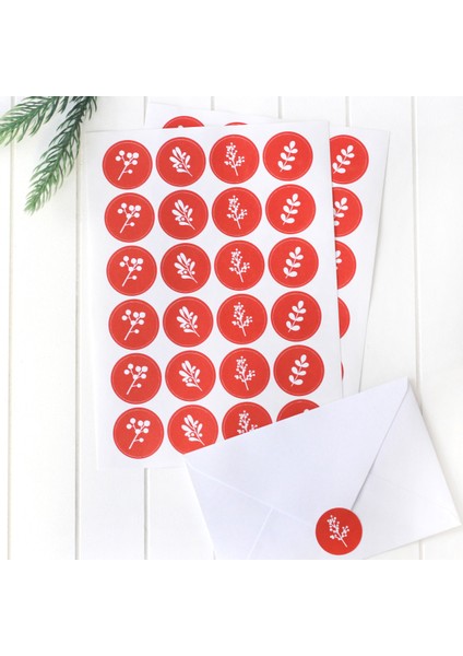 Yılbaşı çiçek desenli sticker, 2.75 cm 2 sayfa (Kırmızı)