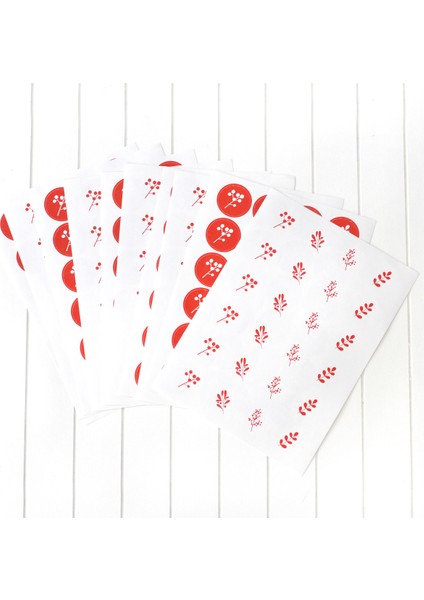 Yılbaşı çiçek desenli sticker seti, 2.75 cm 10 sayfa (Kırmızı-Beyaz)