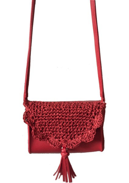 Kadın Örgü Kapaklı Kırmızı Hasır Mini Omuz Çantası fırsatları