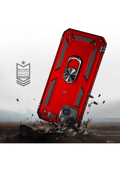 Apple iPhone 14 Plus ile Uyumlu Kılıf Shockproof Zırhlı Kauçuk Yüzük Tutuculu 360 Derece Lacivert indirimleri