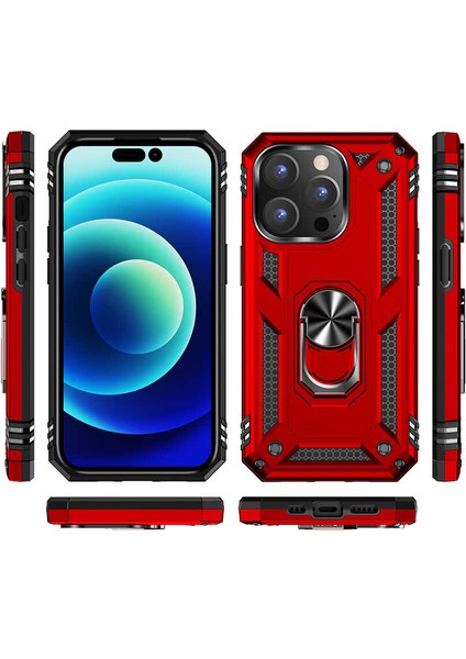 Apple iPhone 14 Pro Max ile Uyumlu Kılıf Shockproof Zırhlı Kauçuk Yüzük Tutuculu 360° Siyah