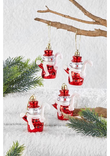4lü Yılbaşı Çam Ağacı Şapkalı Kardan Adam Süs 8 cm