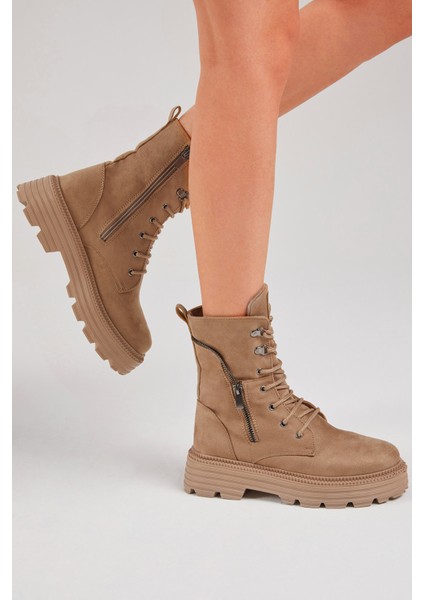 Kadın Vizon Süet Poli Taban Fermuar Detaylı Rahat Kalıp Bağcıklı Bot fiyatları