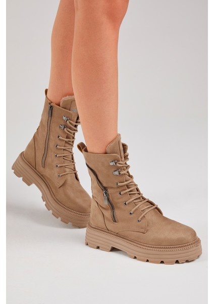 Kadın Vizon Süet Poli Taban Fermuar Detaylı Rahat Kalıp Bağcıklı Bot fırsatları