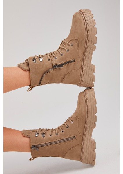 Kadın Vizon Süet Poli Taban Fermuar Detaylı Rahat Kalıp Bağcıklı Bot indirimleri