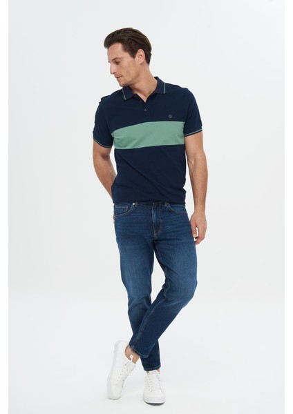 Finn Koyu Mavi Regular Tapered Fermuarlı Jean Pantolon E 4407-008