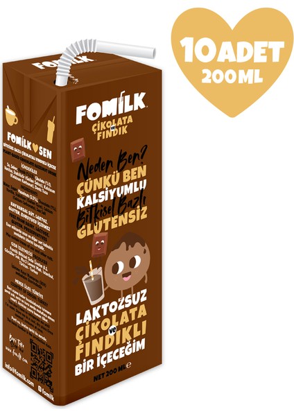 Çikolata & Fındık Sütü 200 Ml X10 Glutensiz Bitkisel Bazlı Laktozsuz Vegan