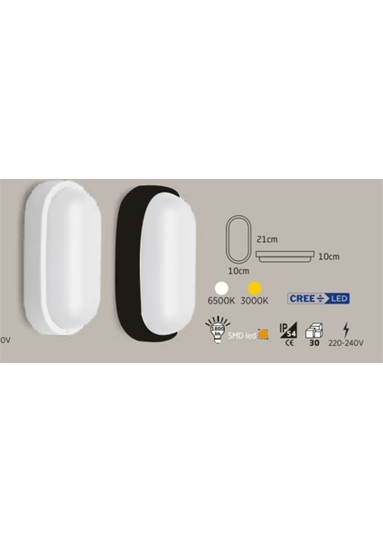 20W Dış Mekan Dekoratif Oval Siyah Kasa (6500K)