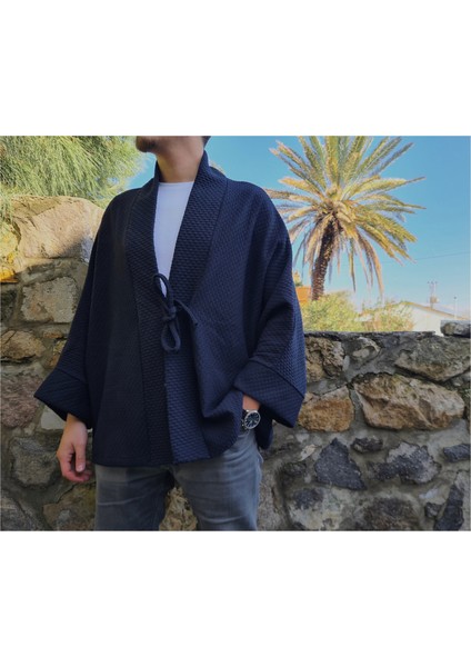 - Yumuşak Dokulu Kapitone Kalın Ovre Kimono - Unisex