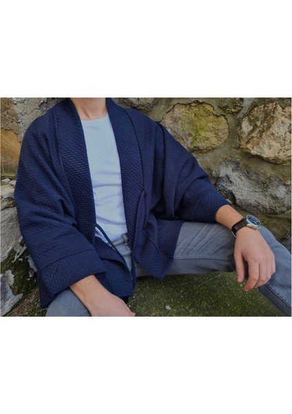 - Yumuşak Dokulu Kapitone Kalın Ovre Kimono - Unisex