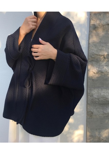 - Yumuşak Dokulu Kapitone Kalın Ovre Kimono - Unisex