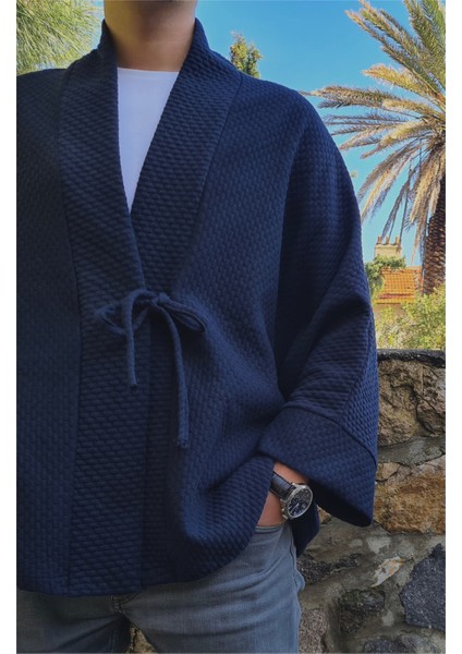 - Yumuşak Dokulu Kapitone Kalın Ovre Kimono - Unisex