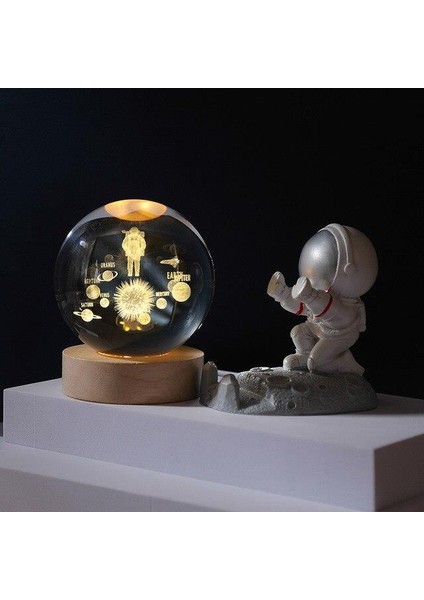 LED Işıklı Kristal Astronot Gezegen Küre 3D Güneş Sistemi Topu Ev Ofis Dekor fırsatları