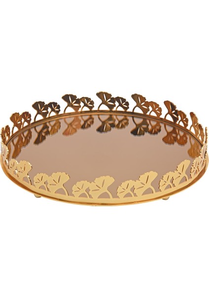 Gold Ginkolu Yuvarlak Tepsi 38 cm