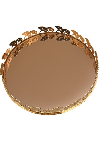 Gold Ginkolu Yuvarlak Tepsi 38 cm