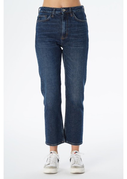 Elıza Cropped Koyu Mavi Straight Fit Fermuarlı Jean Pantolon C 4518-075 fiyatları
