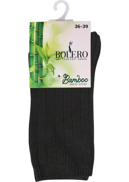 3'lü Kadın Siyah Bambu Ev Çorabı