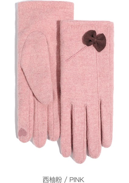 Kaşmir Sıcak Eldiven Çift Kalınlaştırılmış Rüzgar Geçirmez Eldiven Dokunmatik Ekran Eldiven Kadın (Yurt Dışından)