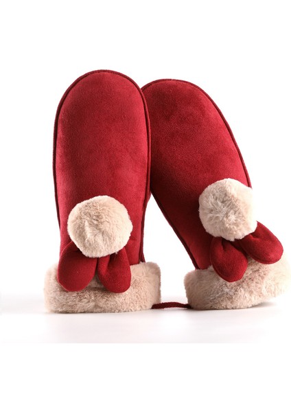 Bayan Eldivenler Sonbahar ve Kış Aylarında Kalın Soğuk Geçirmez Rüzgar Geçirmez Açık Sürüş Sıcak Dokunmatik Ekran Eldivenleri (Yurt Dışından)