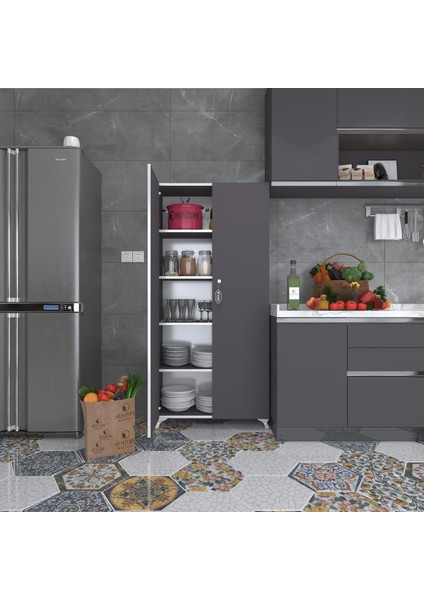 Kenzlife 2 kapılı dolap çilem 188*070*032 gri kilitli ayaklı banyo mutfak ofis kitaplık ayakkabılık kiler