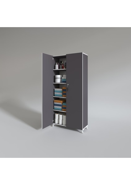 Kenzlife 2 kapılı dolap çilem 188*070*032 gri kilitli ayaklı banyo mutfak ofis kitaplık ayakkabılık kiler fiyatları