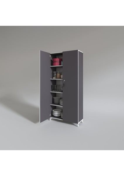 Kenzlife 2 kapılı dolap çilem 188*070*032 gri kilitli ayaklı banyo mutfak ofis kitaplık ayakkabılık kiler modelleri