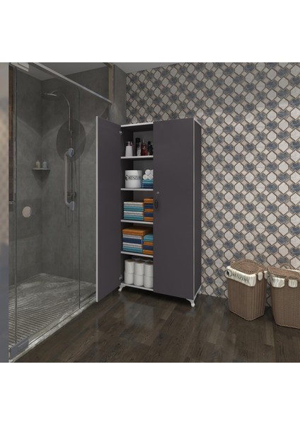 Kenzlife 2 kapılı dolap çilem 188*070*032 gri kilitli ayaklı banyo mutfak ofis kitaplık ayakkabılık kiler indirimleri