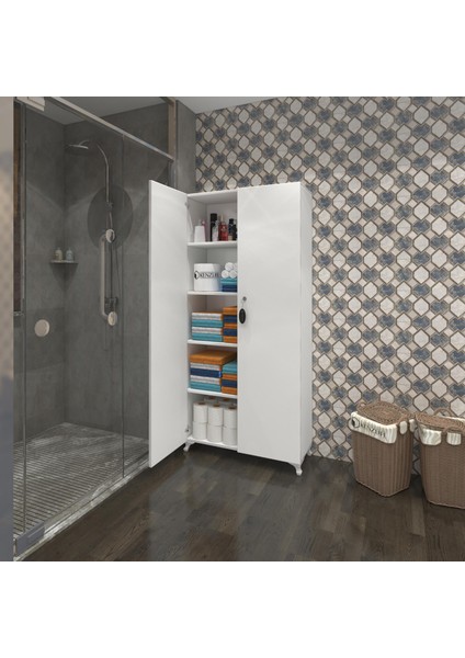 Kenzlife 2 kapılı dolap çilem 188*090*032 byz kilitli ayaklı banyo mutfak ofis kitaplık ayakkabılık kiler