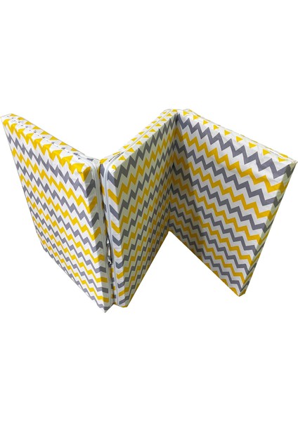 Katlanır Yer Yatağı Sünger Yatak Sarı Gri Zikzak 80 X 180 Cm-6 Cm Tek Kişilik
