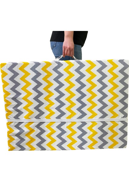 Katlanır Yer Yatağı Sünger Yatak Sarı Gri Zikzak 80 X 180 Cm-6 Cm Tek Kişilik