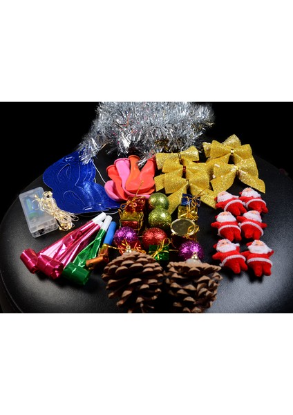 Yılbaşı Çam Ağacı Seti 150 cm Süper Set 60 Parça Süs + Led ışık + Kar Spreyi+ Tepelik