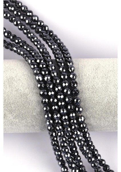 Hematit Doğal Taş Dizi 6 mm Fasetli Küre Kesim