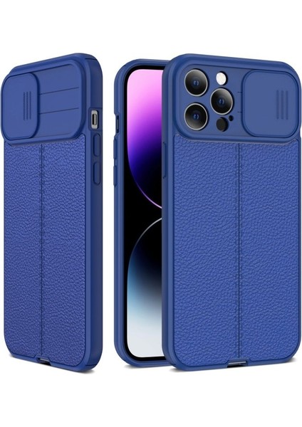 Iphone 14 Pro Kılıf Lensı Niss Deri Dokulu Kamera Korumalı Silikon + Ekran Koruyucu