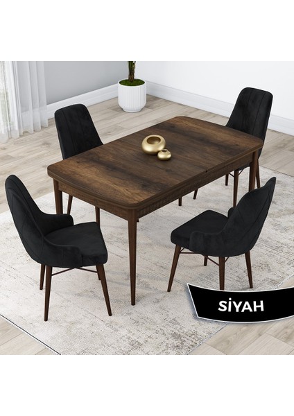 Concept Kar Serisi 80 x 132 cm Açılabilir Mdf Mutfak Masa Takımı Barok Ahşap Desen Masa 4 Sandalye