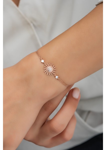 925 Ayar Gümüş Rose Zirkon Taşlı Güneş Bileklik fiyatları