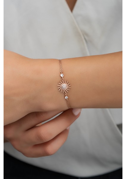 925 Ayar Gümüş Rose Zirkon Taşlı Güneş Bileklik modelleri