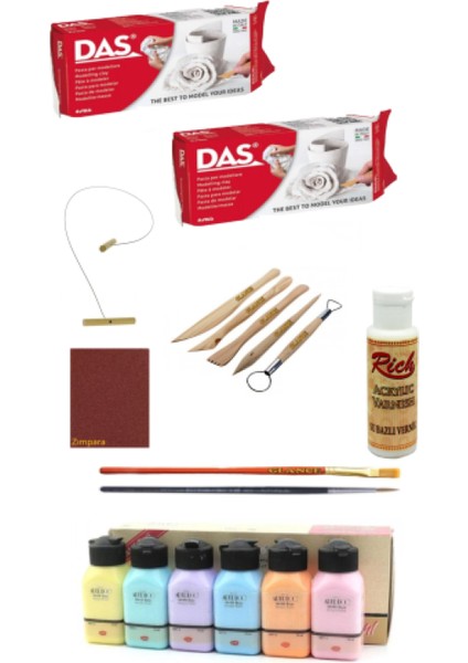 Das Beyaz Seramik Kili 2X500GR Artdeco Akrilik Boya 6X75 ml Pastel Renkler