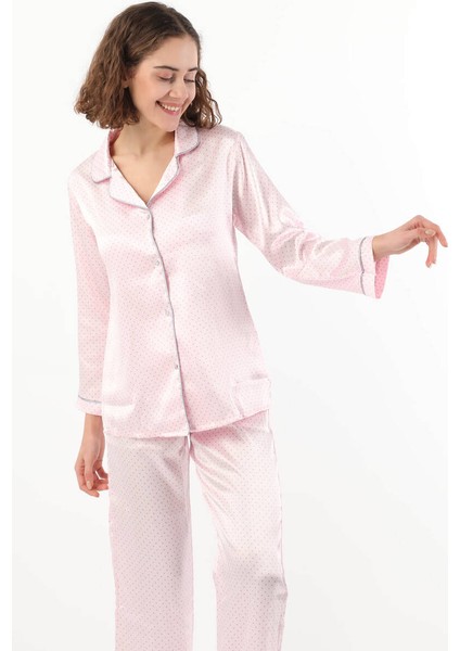 Kadın Puantiyeli Pijama Takımı Pembe fiyatları