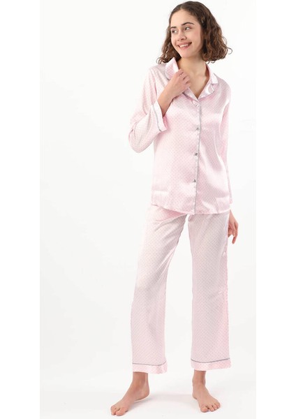 Kadın Puantiyeli Pijama Takımı Pembe modelleri